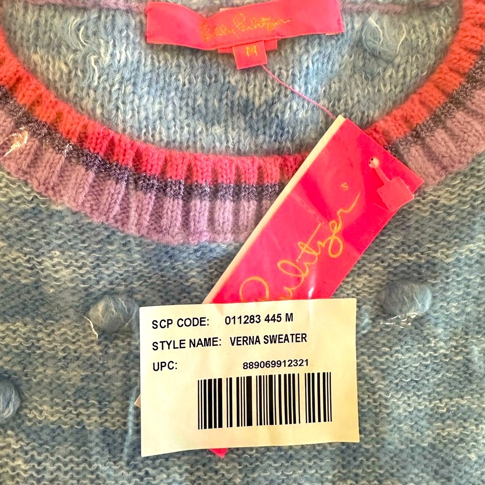 Lilly Pulitzer Verna Textured Blue and Pink Crew Neck Sweater - Picture 8 of 9